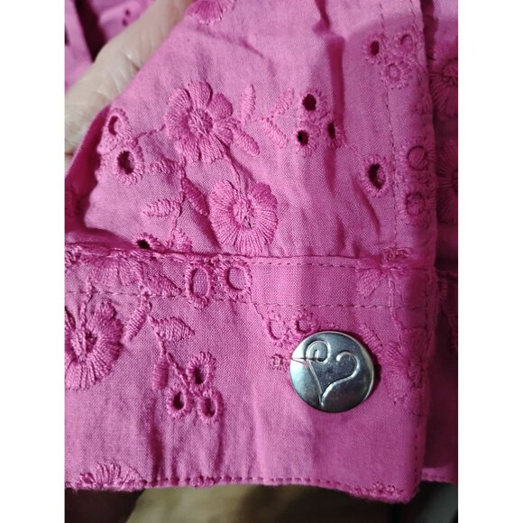 Colleen Lopez bright pink snap front blouse jacket 2XL eyelet design 100% cotton - Picture 5 of 8